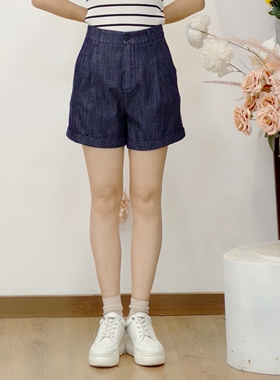 可路莎专柜252605B夏季休闲仿麻牛仔短裤女高腰阔腿裤