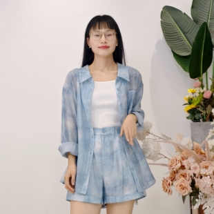 女防晒衬衣 衬衫 可路莎专柜252382A夏季 休闲度假风天丝扎染长袖