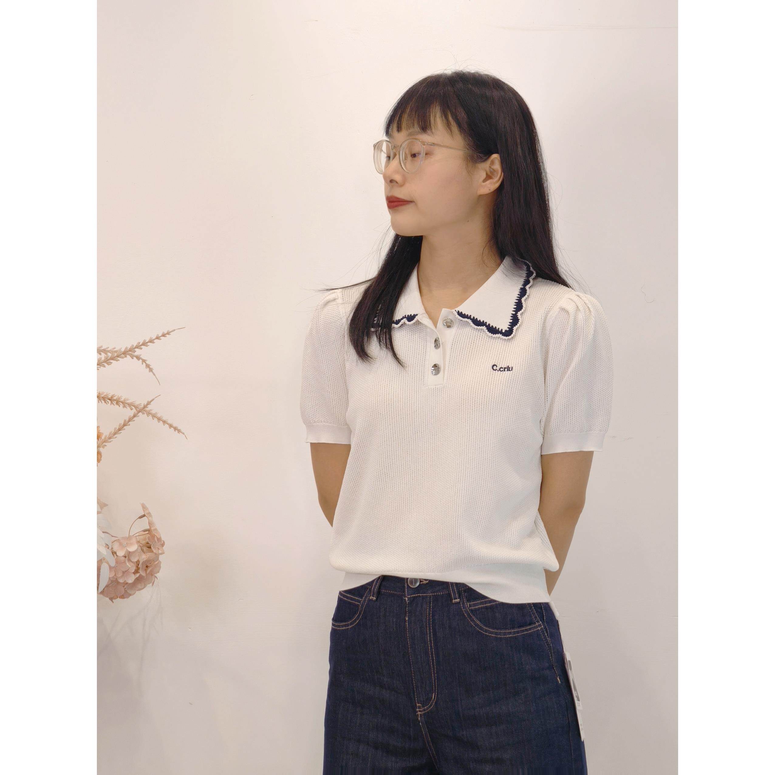 可路莎252673夏季POLO领学院风针织短袖