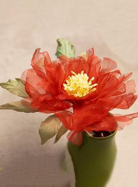 簪花堂真丝烫花醉红妆软杆仙气绢纱花朵发夹国风汉服配饰古风发饰