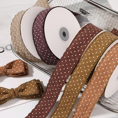 复古波点棉麻波浪边格子丝带DIY装饰蝴蝶结发箍花边圆点辅料织带