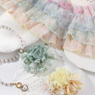 DIY手工发饰蝴蝶结裙边皱褶碎花印花织带衣服礼帽装饰辅料雪纺带