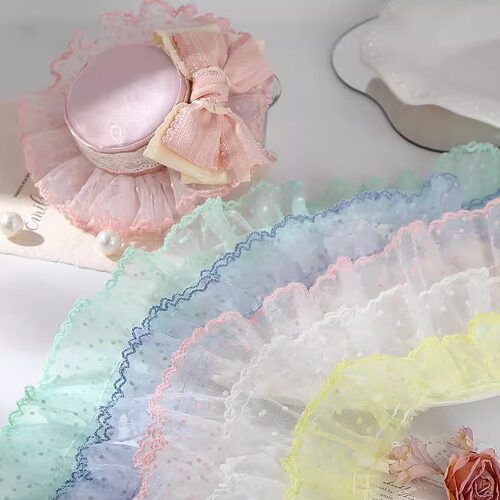 植绒波点褶皱双层网纱花边带手工diy服饰家纺蕾丝裙边袖口辅料带