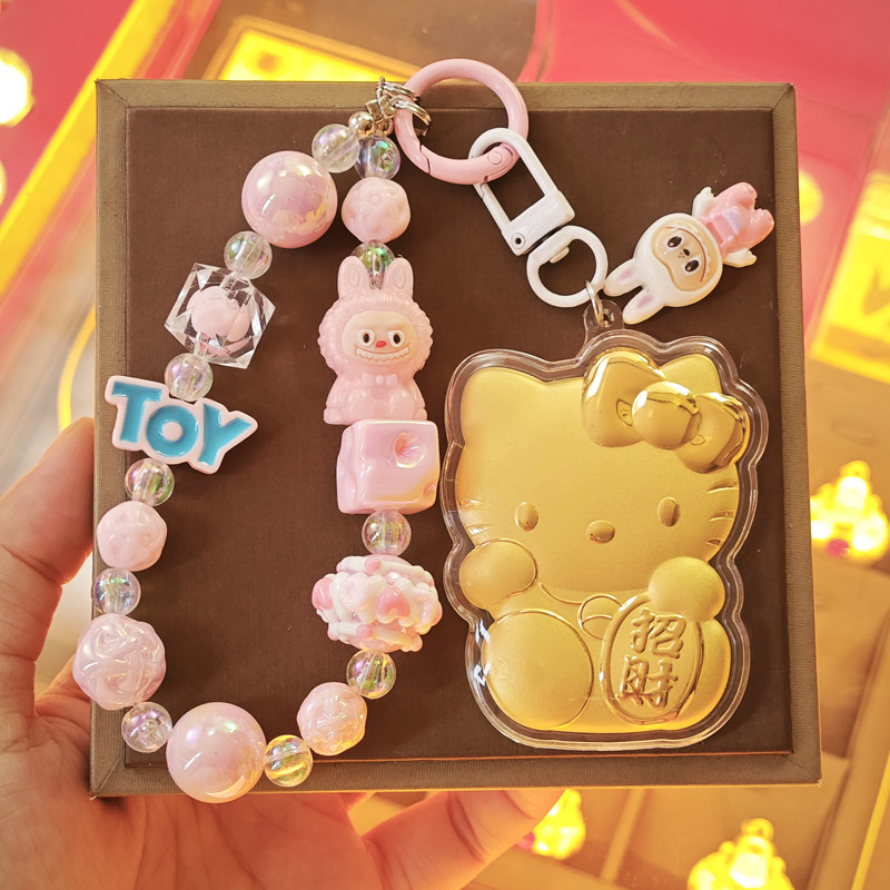 黄金KT猫钥匙扣999足金招财哈喽KT猫手机挂坠包包挂件送女友礼物