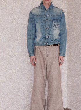 【XSPACE】RICHILL MELANCHOLY丨薄款牛仔麻红线刺绣夹克衬衫修身