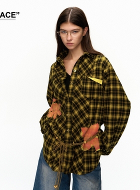 【XSPACE】Dpercent | 夏威夷花朵黑黄格纹宽松廓形复古印花长袖T