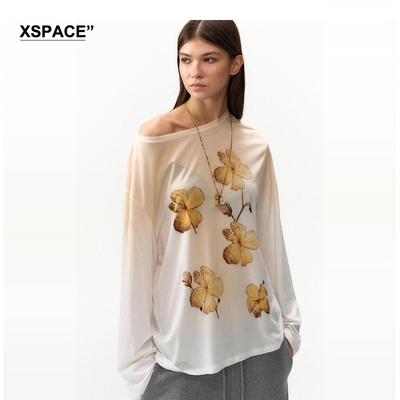 Dpercent秋黄花朵印花T恤上衣