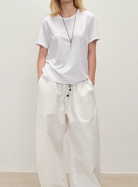 【XSPACE】Dpercent丨珠串抽绳慵懒宽松阔腿抽绳百搭纯棉休闲裤