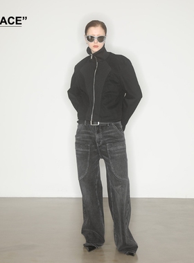 【XSPACE】AXYPAGES 23FW 定制水洗黑灰色阔形口袋直筒牛仔长裤