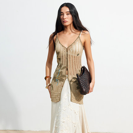 【XSPACE】Dpercent丨百合花提花立体珠绣镂空毛织马甲背心