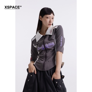 【XSPACE】DONOTDISTURB DND翻领拼接复古修身字母印花刺绣赛车服
