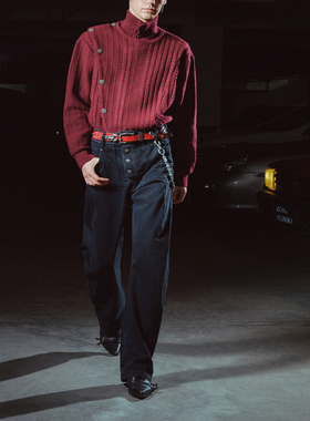 【XSPACE】RICHILL MELANCHOLY丨金属扣挡片绞花套头击剑高领毛衣