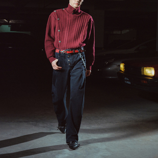 【XSPACE】RICHILL MELANCHOLY丨金属扣挡片绞花套头击剑高领毛衣