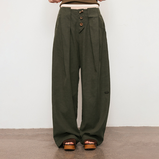 【XSPACE】Dpercent丨棉麻天丝混纺褶皱垂感宽松阔腿休闲长裤