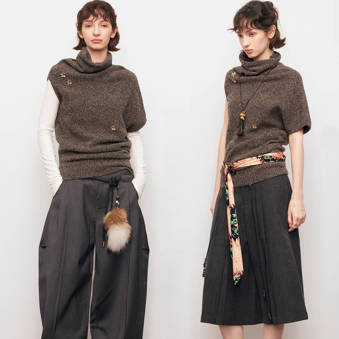 【XSPACE】Dpercent丨牦牛绒羊毛堆堆领宽松休闲针织毛衣背心上衣