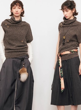 【XSPACE】Dpercent丨牦牛绒羊毛堆堆领宽松休闲针织毛衣背心上衣