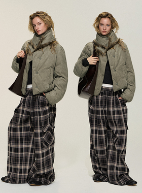 【XSPACE】Dpercent｜复古格纹宽松两穿式腰头阔腿休闲长裤