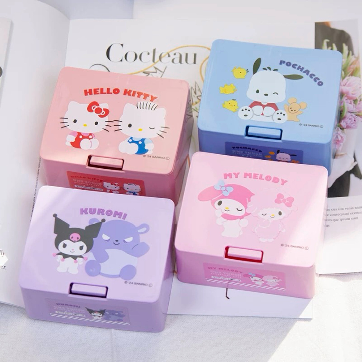 日本hellokitty卡通按压式化妆棉首饰多用途防尘收纳盒桌面整理盒