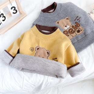 儿童秋冬套头毛衣男童韩版加绒加厚针织衫男宝宝保暖加德绒毛线衣