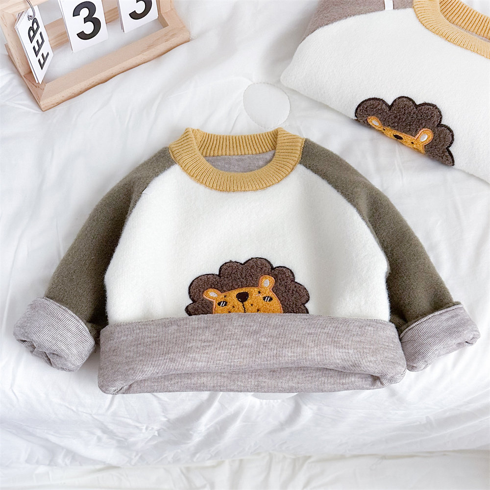 男宝宝加绒加厚套头毛衣2026新款男童韩版卡通狮子加德绒毛线衣潮,童装/婴儿装/亲子装,毛衣/针织衫,淘宝优惠券,粉丝福利购,淘宝优惠卷