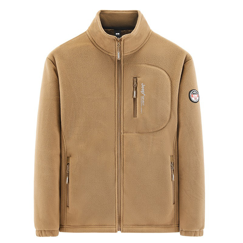 JEEP吉普抓绒开衫外套男士冬季加绒加厚保暖防寒立领夹克卫衣男潮