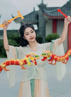 提线舞龙木偶提线带灯龙牵线提线木偶玩具礼物传统手工小孩礼品