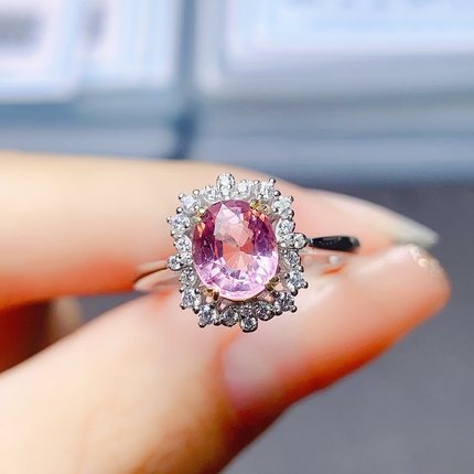 天然碧玺戒指女s925银镀18k金镶嵌宝石6*7高净体爆闪轻奢大气时尚