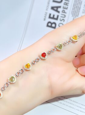 天然彩蓝宝银手链马卡龙糖果撞色