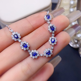 4mm蝴蝶结轻奢高级感 天然蓝宝石手链女s925纯银镀18k金精镶彩宝3