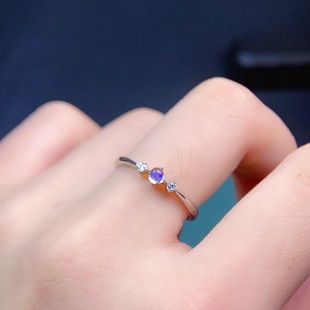 天然月光石戒指女s925纯银镶嵌宝石3*3mm蓝月光玻璃体颗颗强蓝光