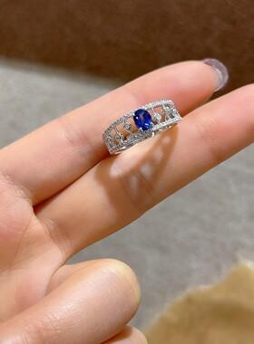 天然蓝宝石女戒指捕梦网开口指环