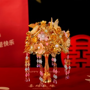 粉金色手捧花结婚diy材料包新婚礼物送闺蜜朋友姐姐新娘婚礼秀禾