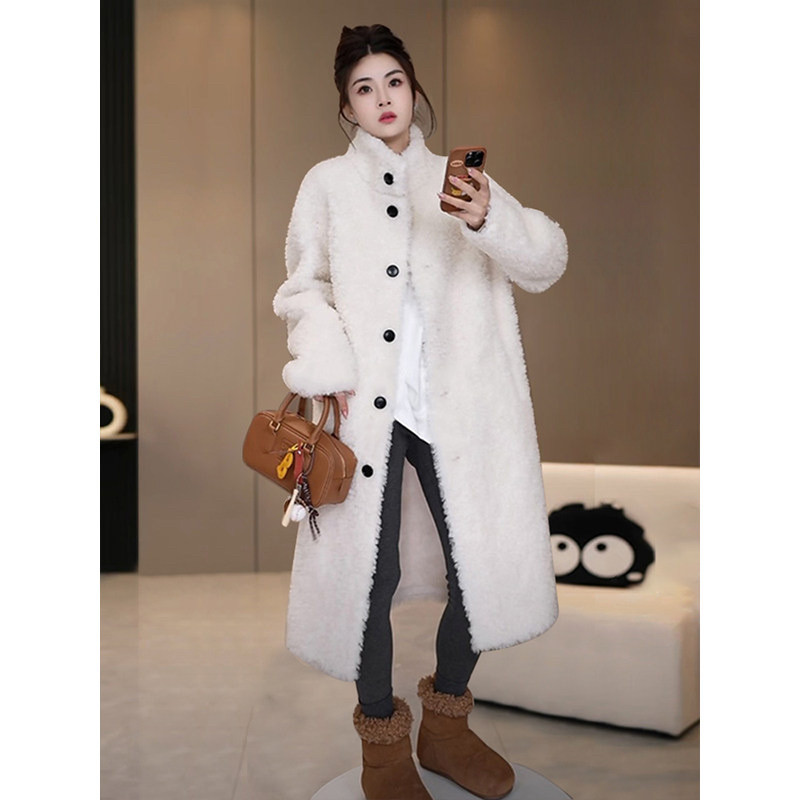 A801新款爆款皮毛一体中长款立领一百羊毛正宗海宁皮草外套女冬季
