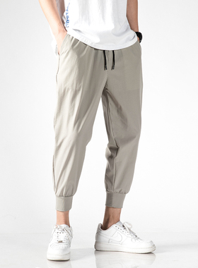 灰色束脚裤子男夏季薄款韩版潮流休闲收脚束腿冰丝速干运动裤