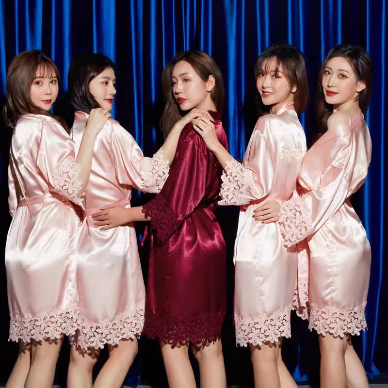 2024婚礼晨袍女新娘伴娘团丝睡衣/家居服套装