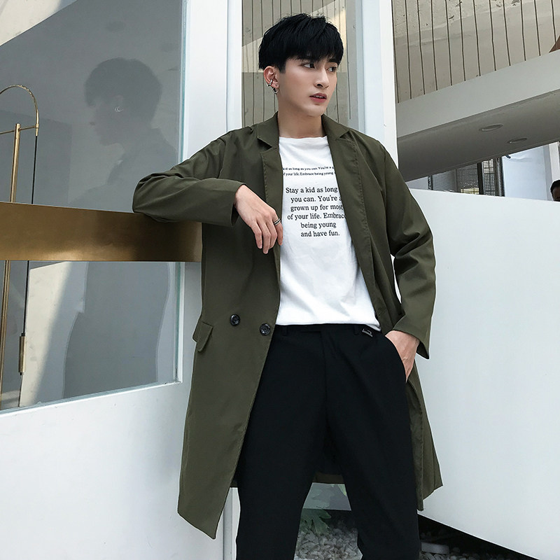 2021秋季潮款长风衣 立体剪裁风衣男款小领韩版风衣外套D92P105图片