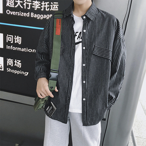 21秋季长袖条纹衬衫 宽松休闲 男款舒适纯棉上衣D200图片