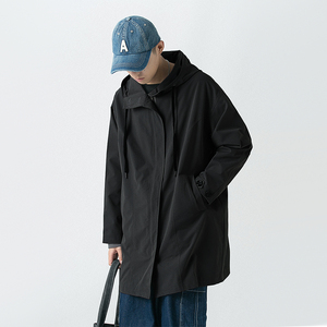 20秋季潮款纯色百搭男风衣宽松韩版时尚中长款风衣际范D608P90图片