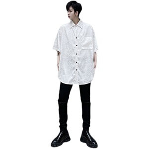 小众男士半袖宽松薄款龙纹提花仿真丝衬衫D643图片