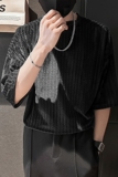 2023夏季新款社会小伙潮款波浪提花短袖T恤男上衣D843P48，男装T恤，星座312B-1