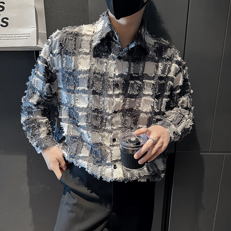 2022暗黑小众社会小伙小香风面料长袖衬衫男D792P65图片