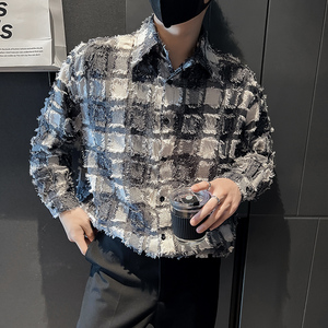 2022暗黑小众社会小伙小香风面料长袖衬衫男D792P65图片