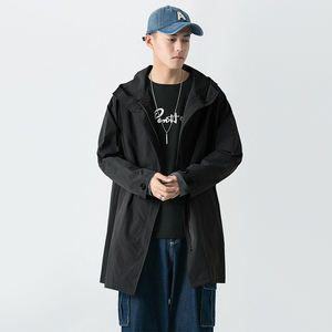 20秋季潮款纯色百搭男风衣宽松韩版时尚中长款风衣际范D608P90图片