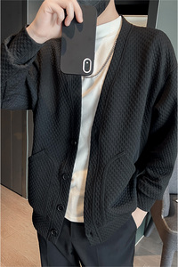 秋冬新款社会小伙小众开衫复古提花卫衣男士宽松上衣外套D805P75图片