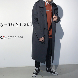 2022冬款呢大衣加长双排扣呢风衣男款拉风呢衣男外套冬装D501P135图片