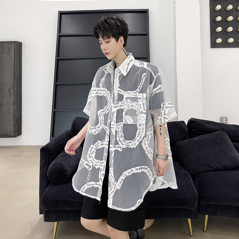 2022夏季免烫短袖宽松小众风格欧根纱防晒衬衫D732P65,男装衬衫,星座312B-1