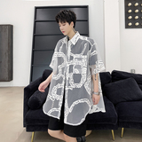 2022夏季免烫短袖宽松小众风格欧根纱防晒衬衫D732P65，男装衬衫，星座312B-1