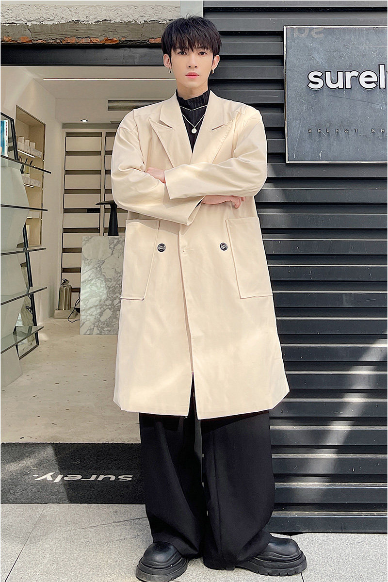 2022小众双排扣潮品时尚男风衣长款宽松韩版外套D43P135,男装风衣,星座312B-1