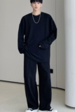 2023新款暗黑宽松青年长袖水波纹宽松圆领暗花纹T恤D756P35，男装T恤，星座312B-1