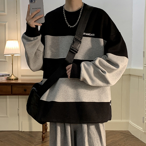 2023春季新款潮牌黑灰拼接休闲舒适卫衣男外套D822P68图片